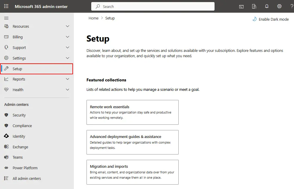 Setup of data migration