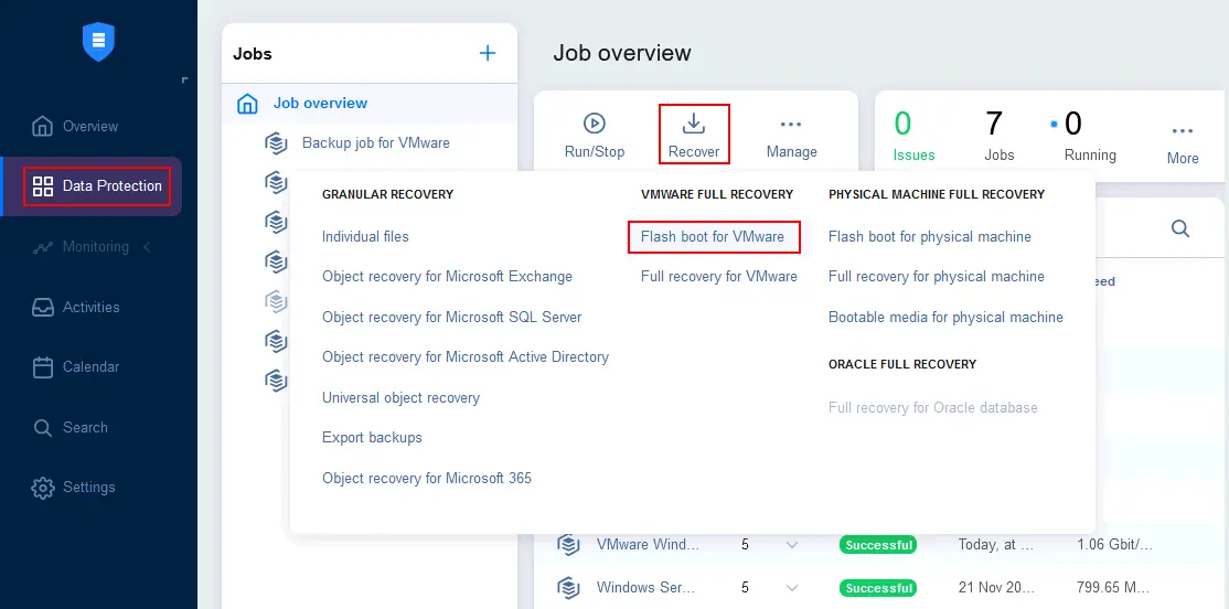 Starting VM instant recovery with Flash VM Boot