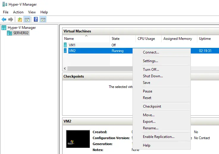 Virtual machine management options