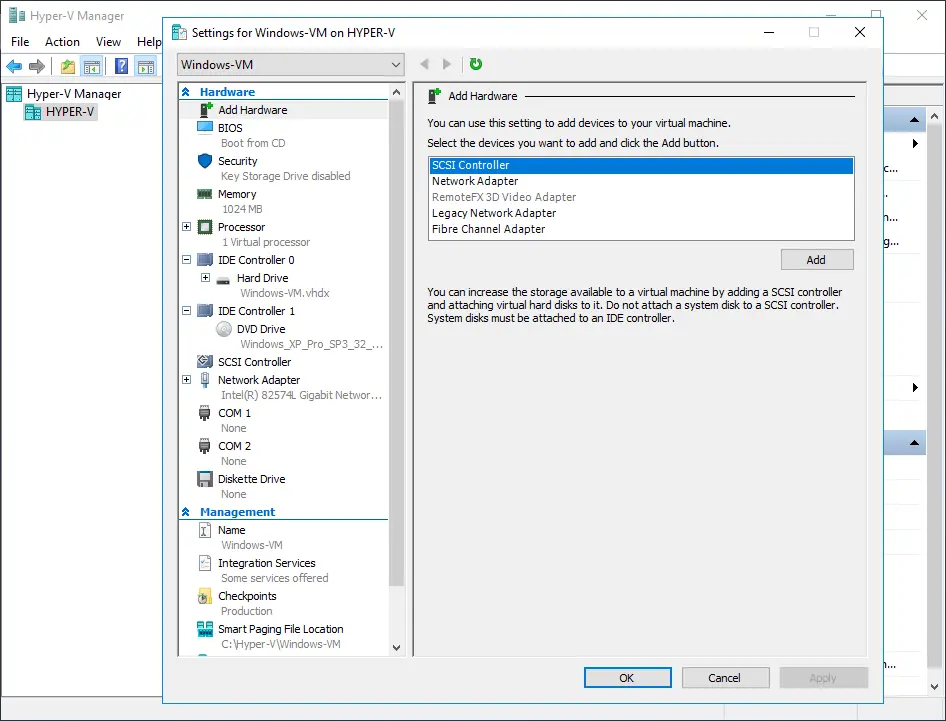Virtual machine settings