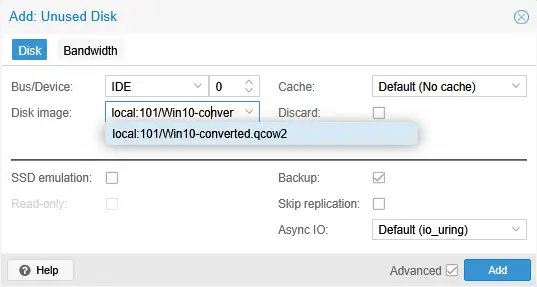 Attaching the converted virtual disk to the virtual IDE disk controller