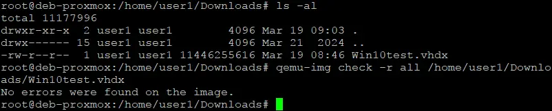 Checking the VHDX virtual disk image