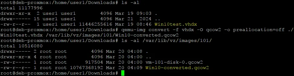 Converting the VHDX virtual disk to the QCOW2 format