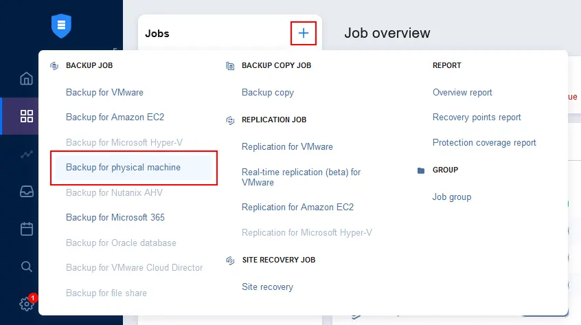 Creating a new backup job