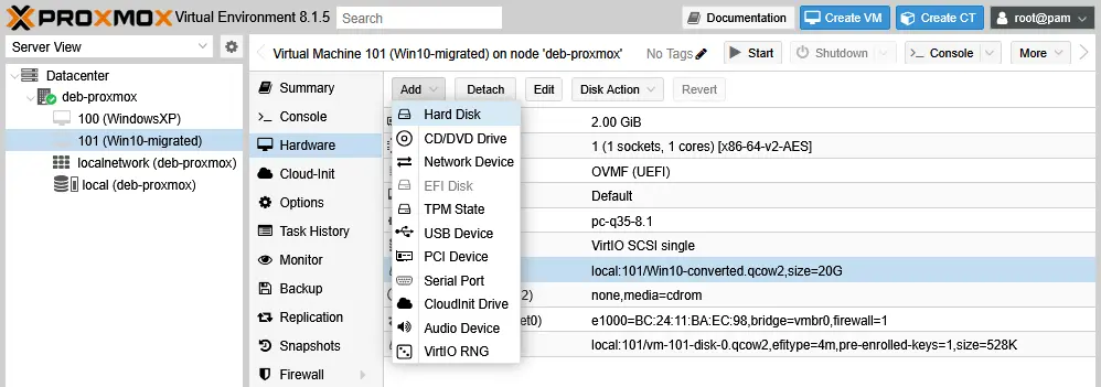 Creating a new temporary 1-GB virtual disk