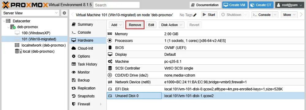 Deleting the 1-GB virtual disk