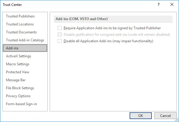 Disabling Add-ins