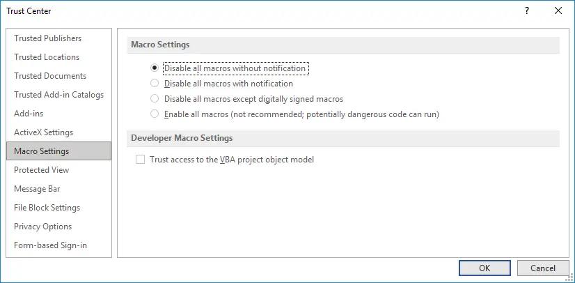 Disabling macros