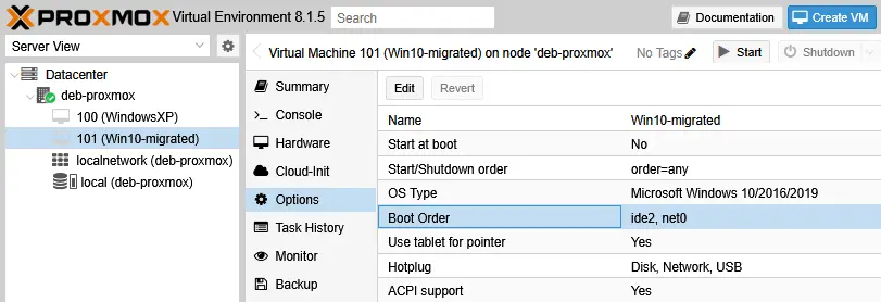 Editing the boot order