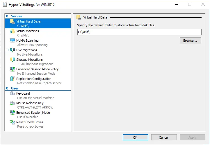 Hyper-V host settings