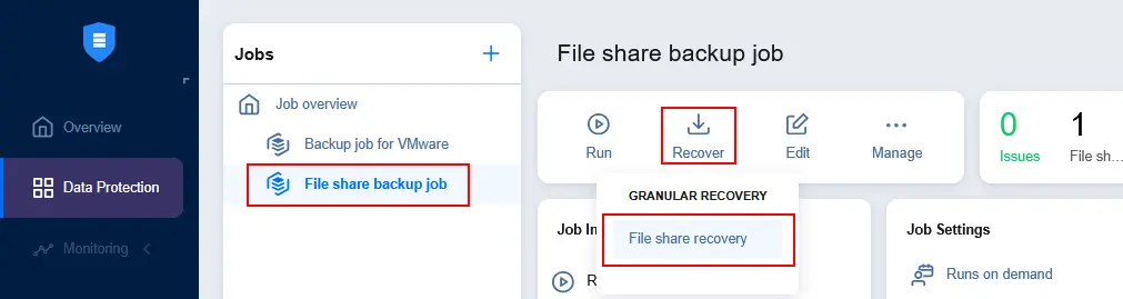 Selecting a NAS backup job