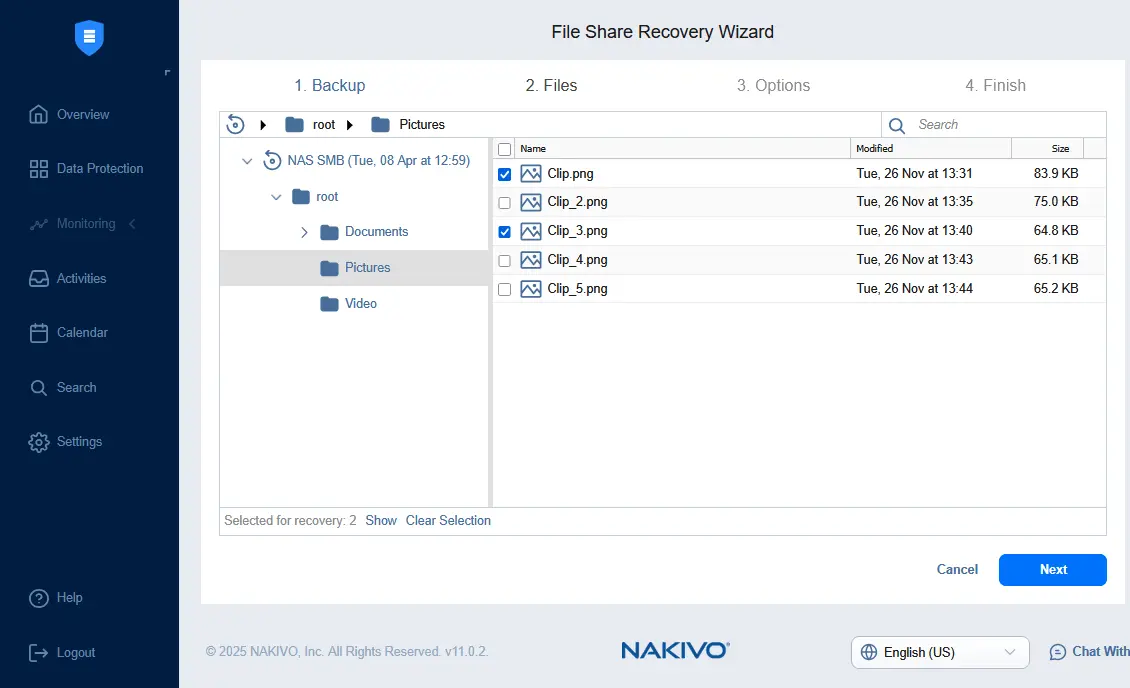 Selecting files and folders