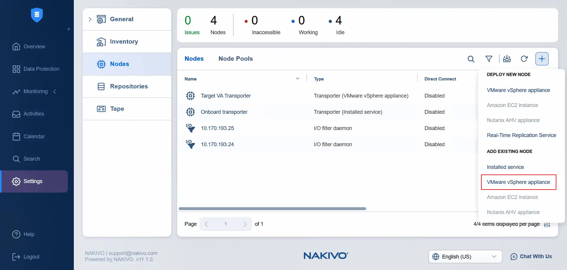 Adding the second VMware vSphere appliance to the nodes