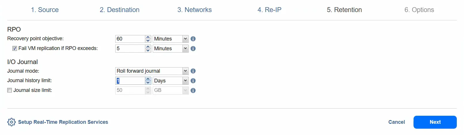 Configuring retention settings