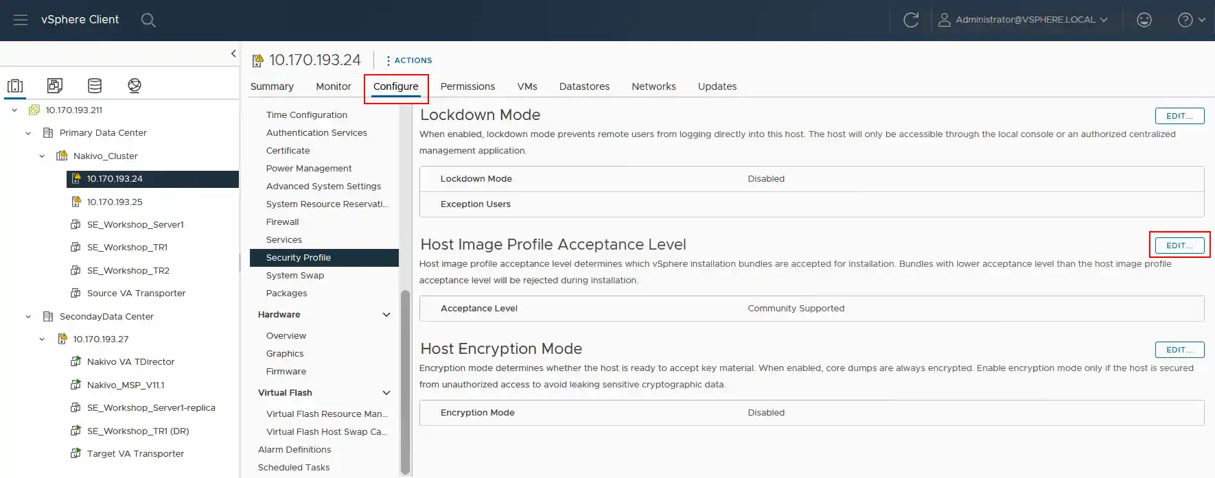 Editing the host image profile acceptance level