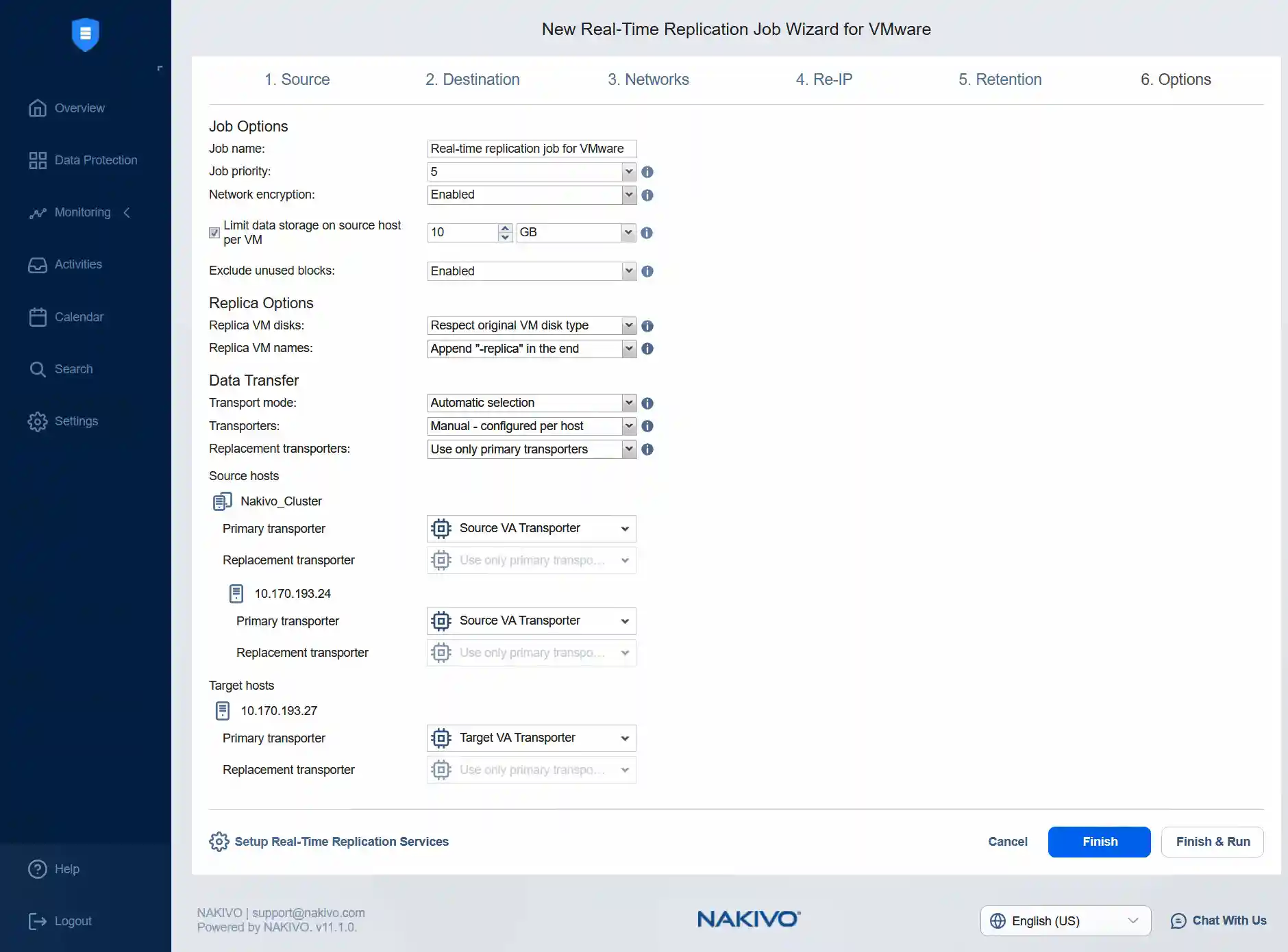 Real-time replication job options