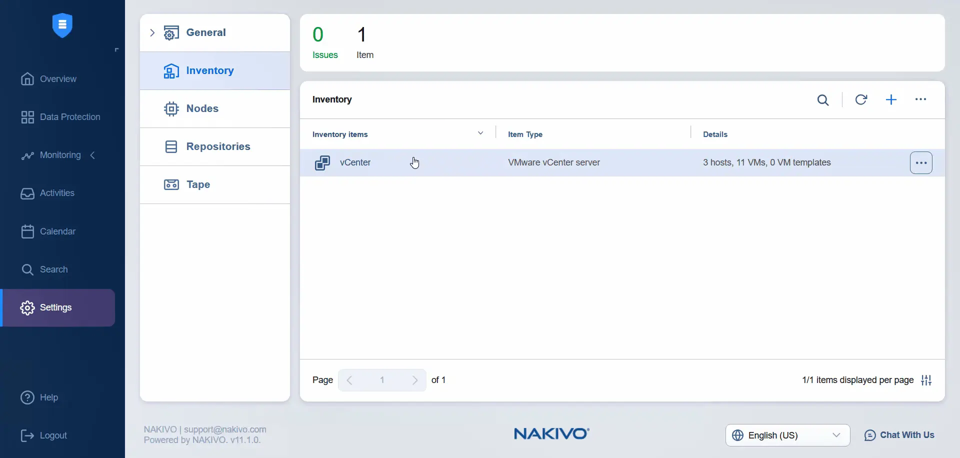 VMware vCenter server is added to the inventory