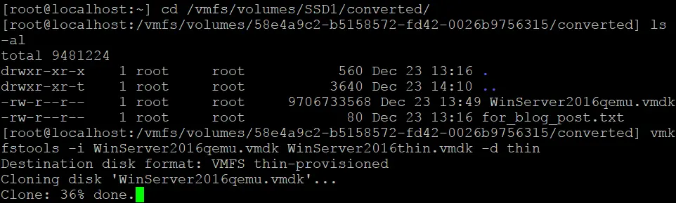 Post conversion of the VMDK file to the ESXi format