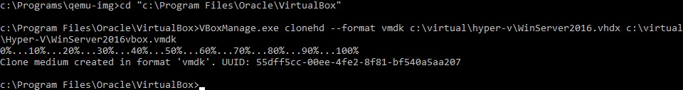 Using VBoxManage as a VHD to VMDK converter