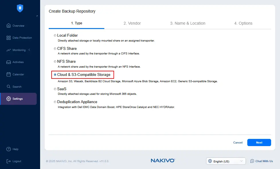 Selecting Cloud & S3-Compatible Storage