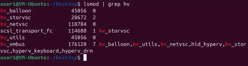 Checking the Linux modules related to Hyper-V and Hyper-V Linux integration services