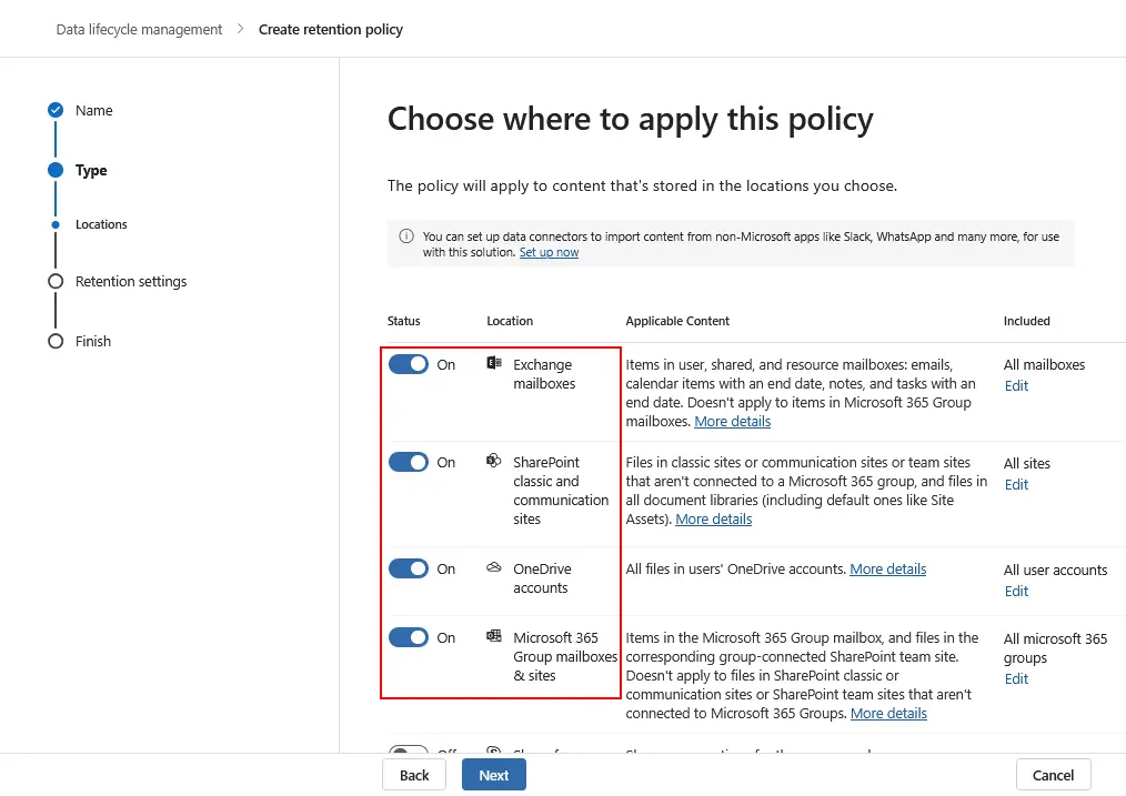 Choosing the needed content types