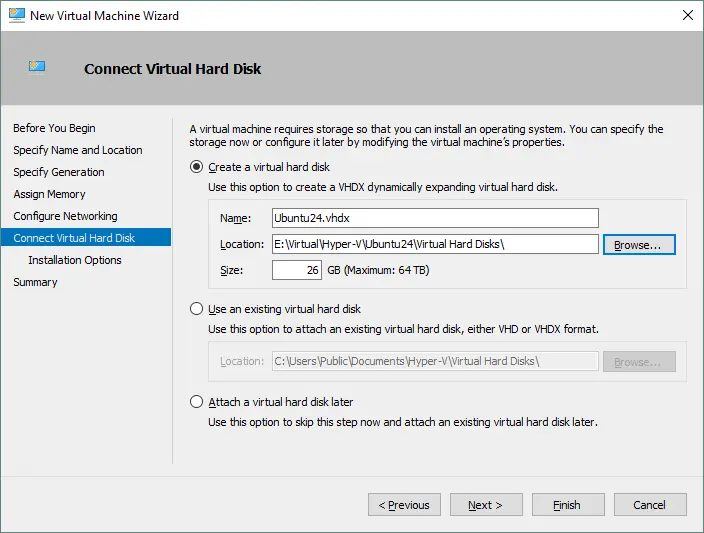 Connecting a new virtual disk the new VM