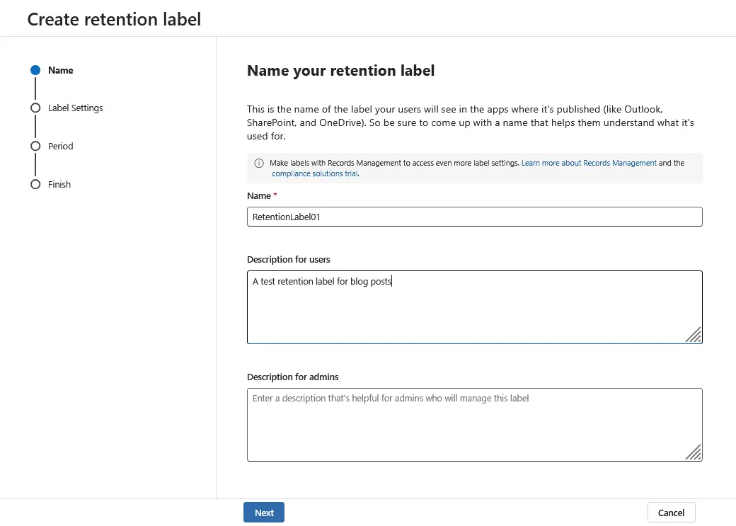 Entering a name and description