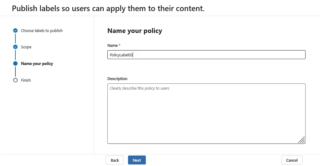 Entering the name and description of the policy