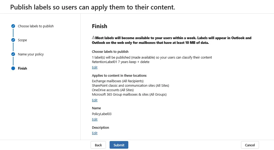 Publish the Microsoft 365 retention label