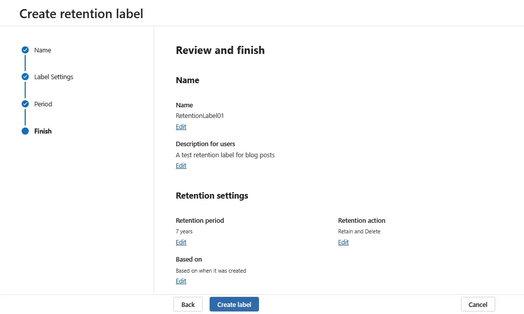 Reviewing the settings and finishing