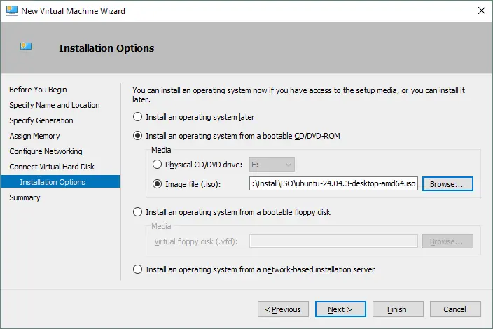 Selecting installation options