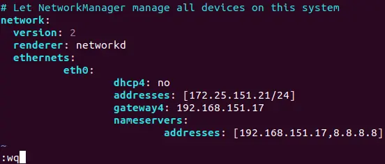 The edited .yaml network configuration file in Ubuntu