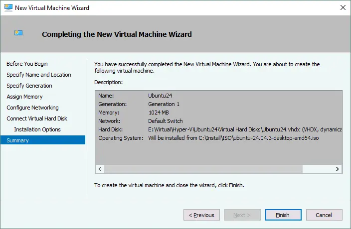 The new VM configuration summary