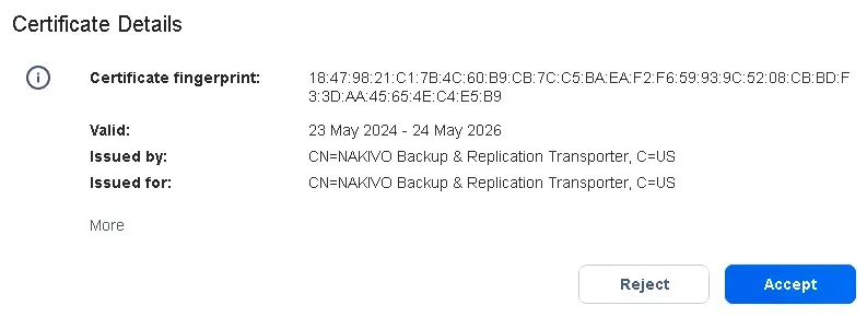 Accepting the certificate details notification message