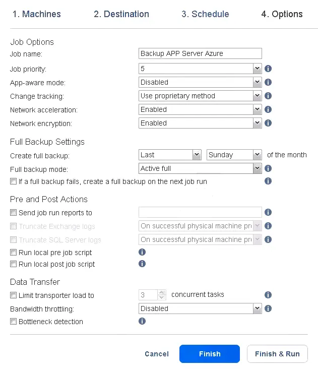 Configuring backup job options