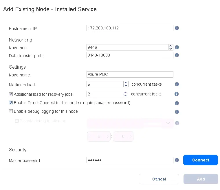 Configuring more options when adding the Transporter