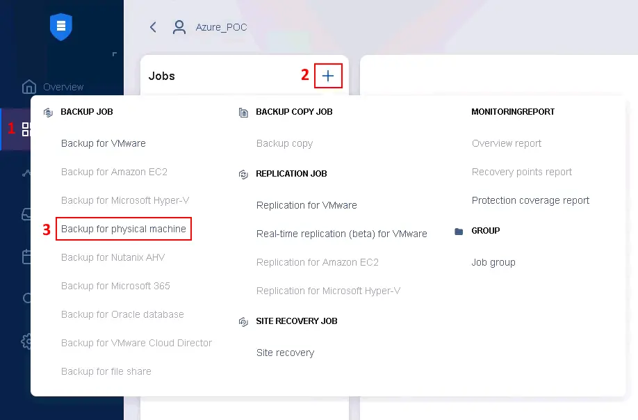 Creating a backup job for Azure data protection