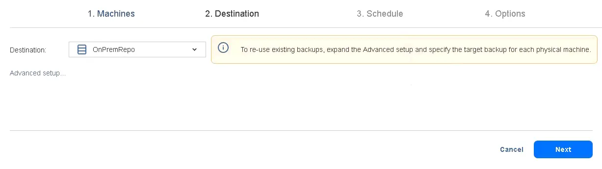 Selecting a backup repository as a backup destination