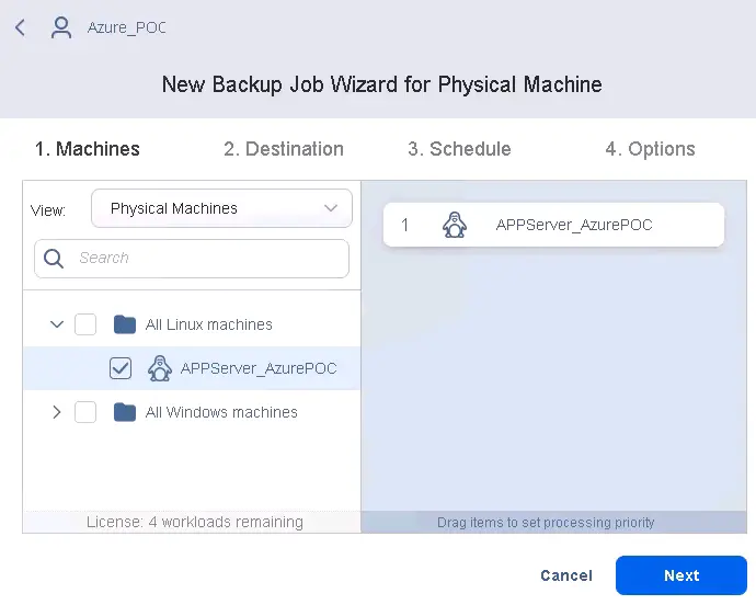 Selecting a Linux machine running in Azure to configure Azure data protection