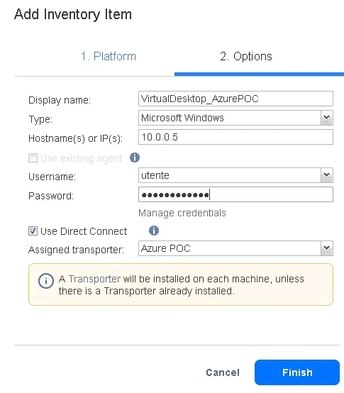 Specifying options to add a Linux machine running in Azure