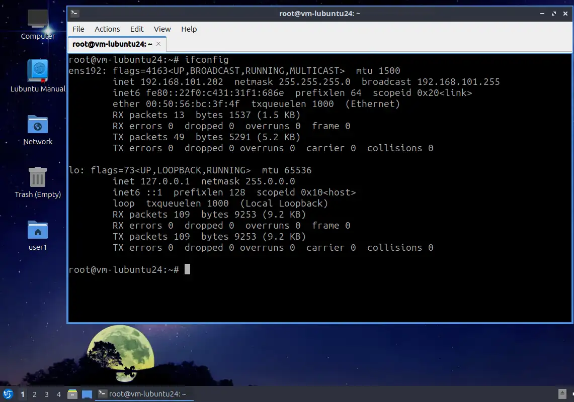 Checking the settings of the network interfaces used by a Linux VM