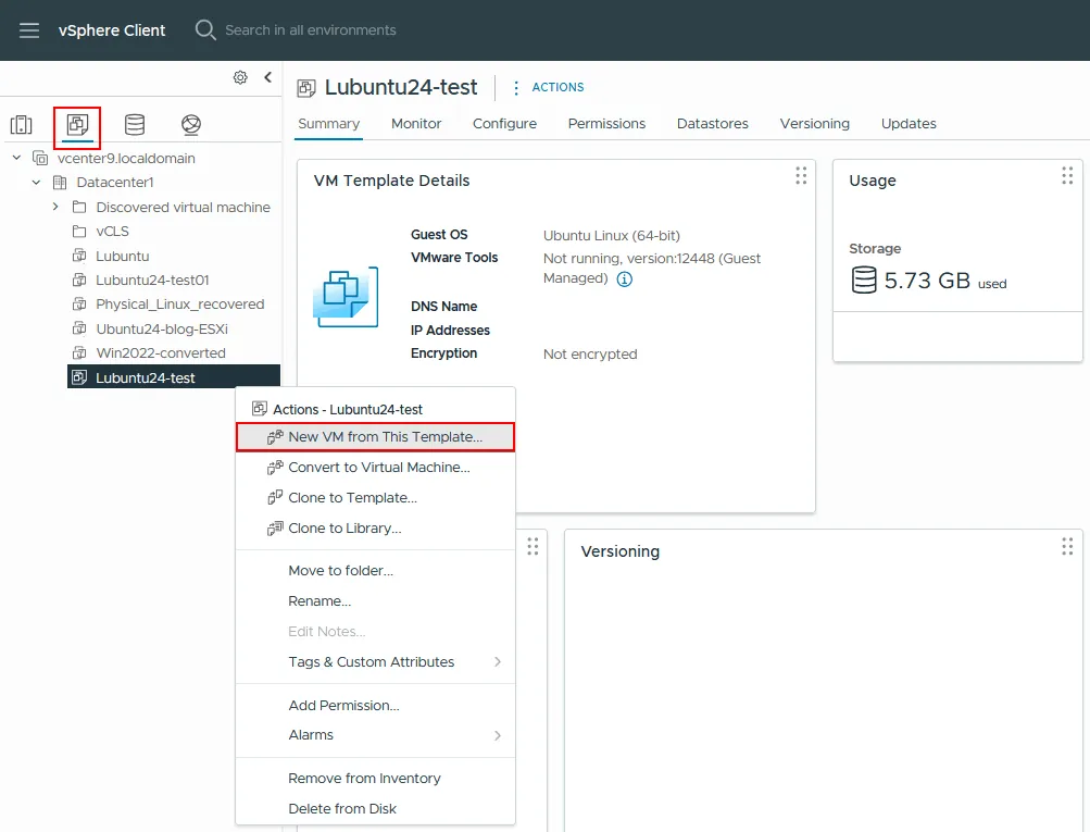 Creating a new VM from the template