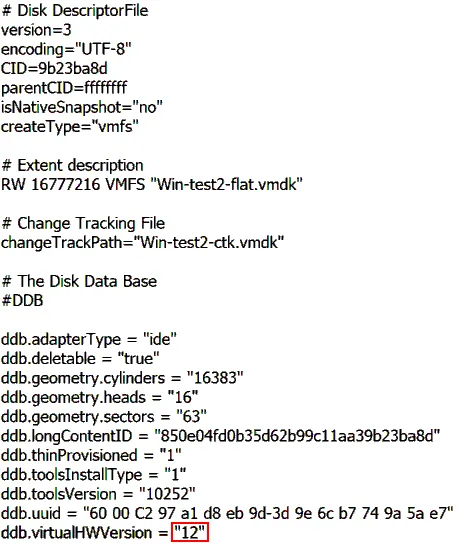 Editing a virtual disk descriptor file