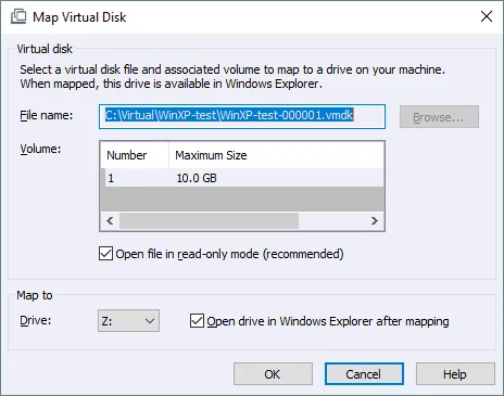 open vmdk by mapping a virtual disk