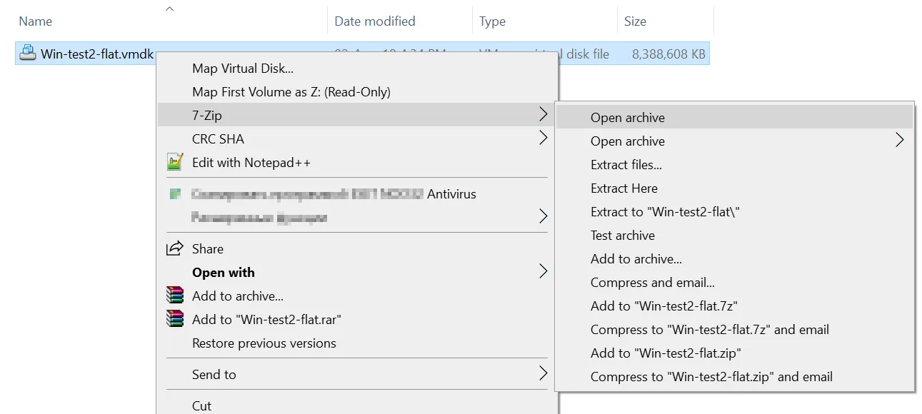 Opening a vmdk file with 7-Zip in Windows