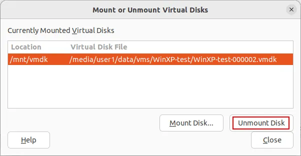 Unmount the vmdk file