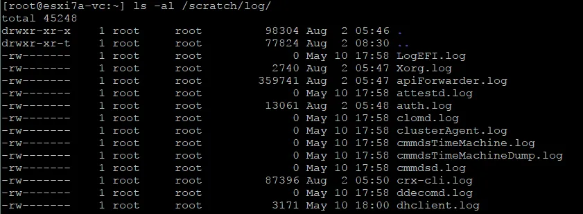 ESXi host log location