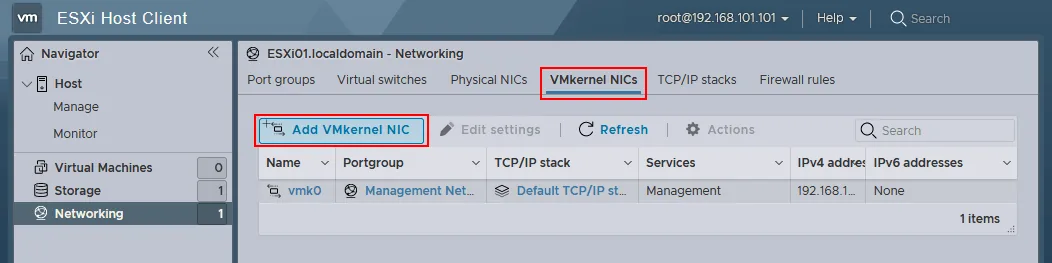 Adding a new VMkernel network interface controller