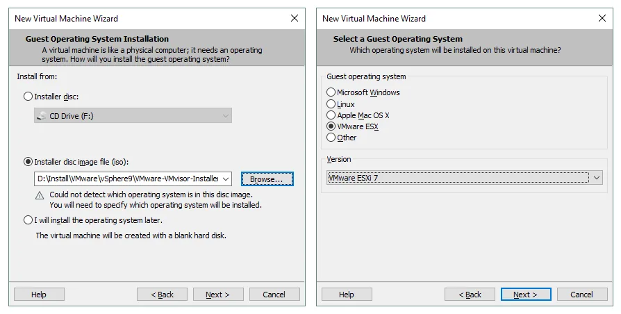 Select the installer disk image and a guest operating system
